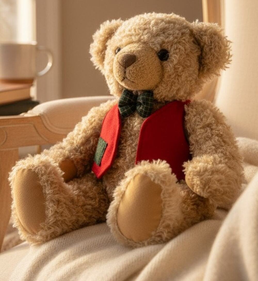 Hallmark Tyler Teddy Bear 1995 Plush Red Patchwork Vest Plaid Bow Tie 9.5"
